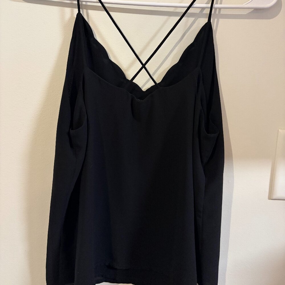 Black Strappy Naked Zebra Tank Top Scalloped Edge Small